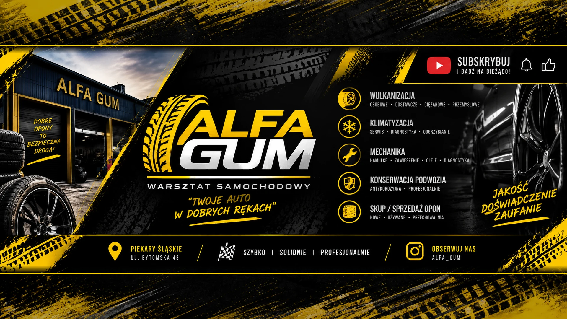 ALFA GUM — wulkanizacja, klimatyzacja, mechanika, konserwacja podwozia oraz skup i sprzedaż opon